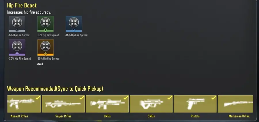 پرک دقت هیپ‌فایر (Hip Fire Boost) در منوی Weapon Mods بتل رویال کالاف موبایل