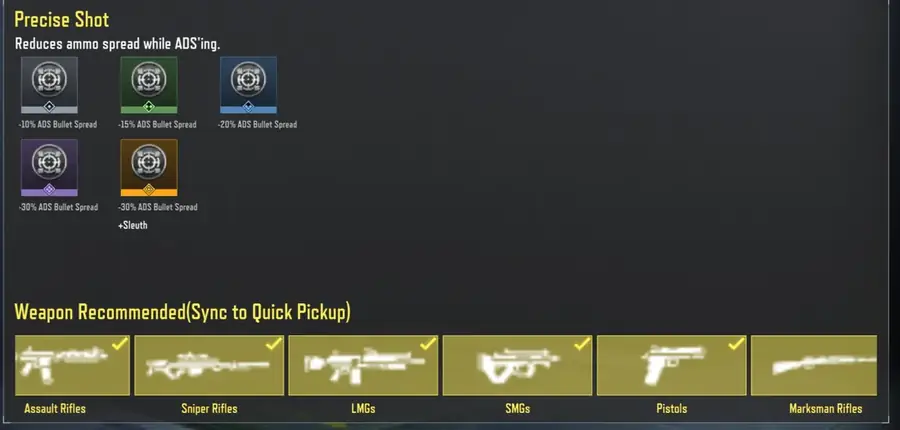پرک دقت در نشانه‌گیری (Precise Shot) در منوی Weapon Mods بتل رویال کالاف موبایل